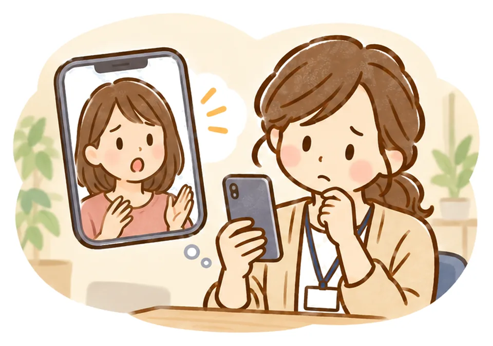 遠くに住む娘がビデオ通話で毎日の見守りを頼み、ケアマネが考えている